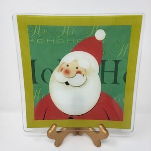 Square Christmas Ho Ho Glass Plate Cookies for Santa Dessert 8"‎ x 8"